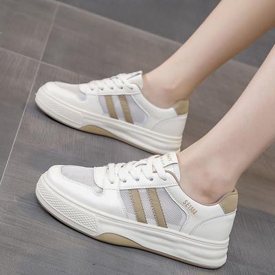Leather Mesh Breathable Thin Flat-soled White Shoes Women's Summer New Soft-soled Single Shoes Casual Sports Board Shoes