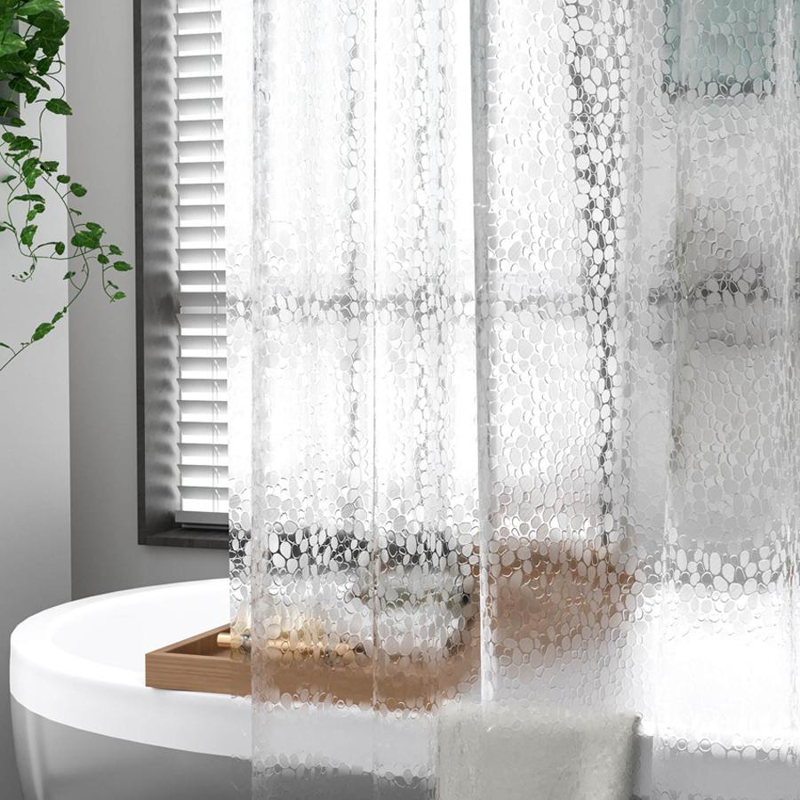 W460xH180cm PEVA Pebble Shower Curtain Transparent Lining Waterproof Bathtub Bathing Cover Cobblestone Bathroom Bath Curtains Liner