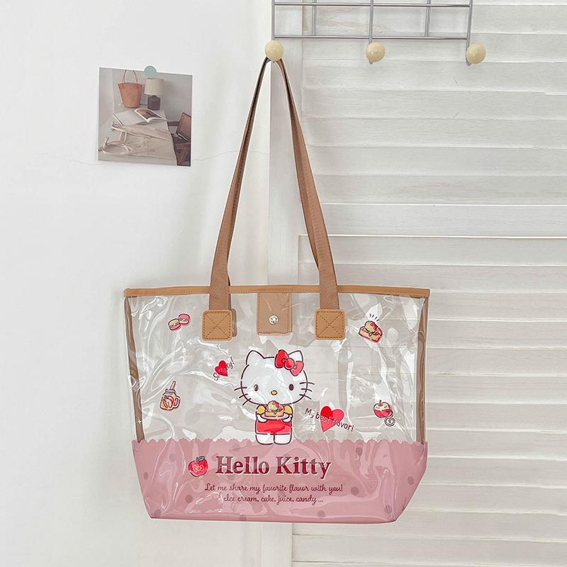 

Sanrio Hello Kitty Transparent Shoulder Bag Melody Cinnamoroll Large Capacity Handbag Jelly Bag Beach Bag Toiletry Bag красный