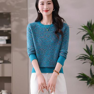 Autumn Winter Round Neck Loose Casual Patchwork Sweater Women Trend Fashion All-match Knitting Pullover Top
