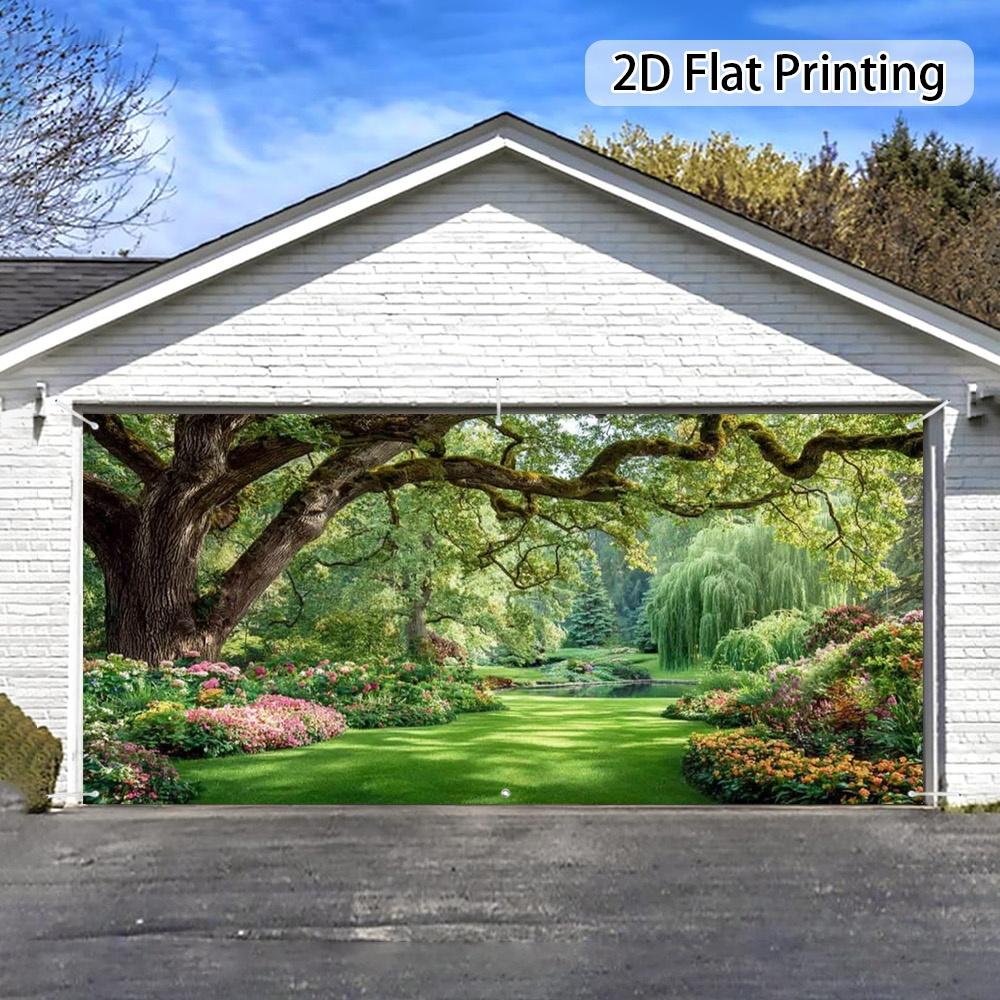 1 Piece, Vibrant Garden-themed Garage Door Banner, Easy To Install. Made of Polyester Fiber, Perfect for the Poolside Area.