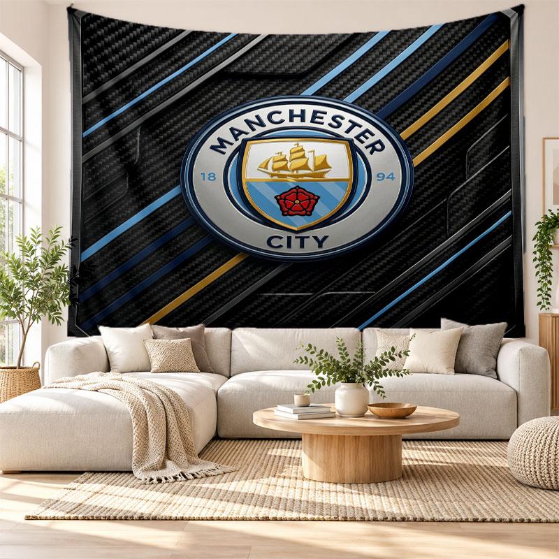 Arazzo da Parete Manchester City, Tessuto Morbido da Appendere, Sfondo Decorativo per Camera da Letto, Arte da Parete per la Casa