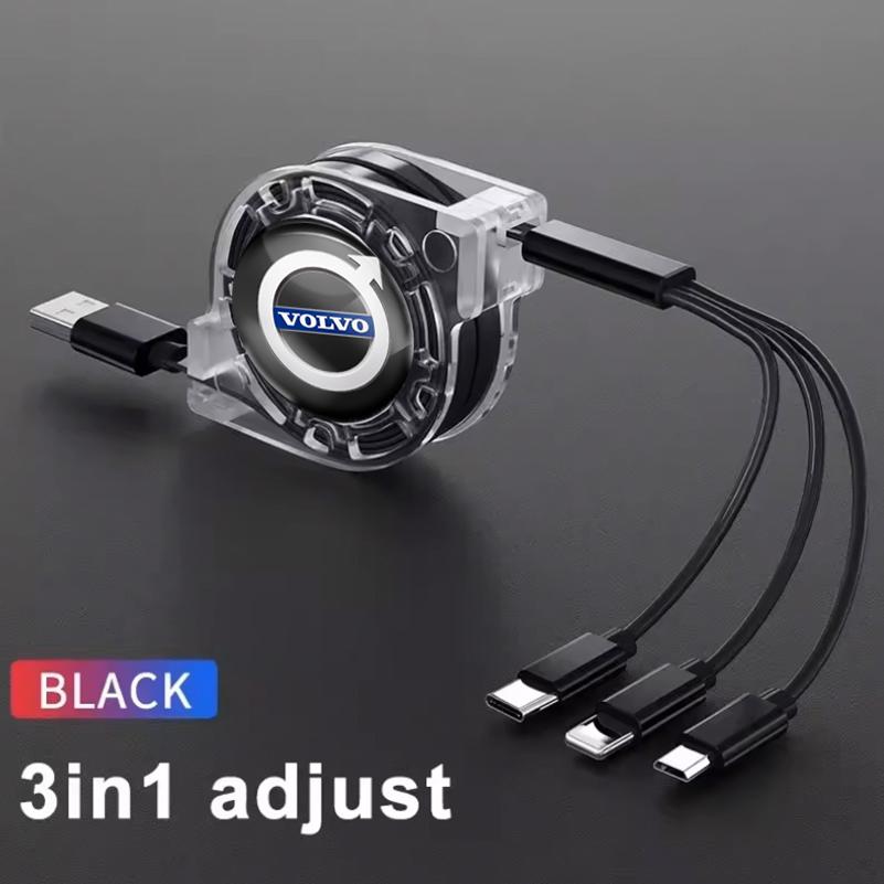 3-in-1 Micro-USB Typ-C Ladekabel für das Auto, Mehrfachladegerät für Volvo XC90 XC60 V50 S60 V70 V60 V40 S90 olestar AWD XC40 S80 T6 V90