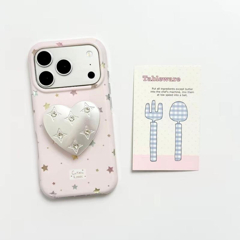 Round edge Korean gilt star pendant for iPhone17promax Apple 16 mobile phone case 15 love bracket