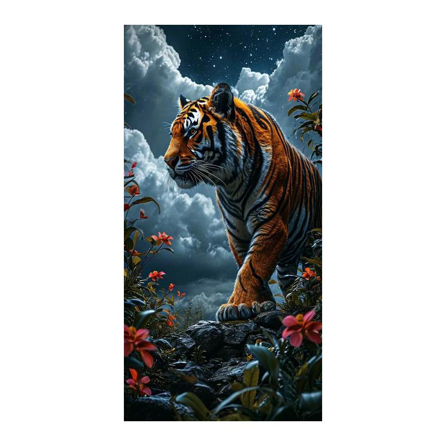 Diamond Mosaic Tiger Flowers Large Size