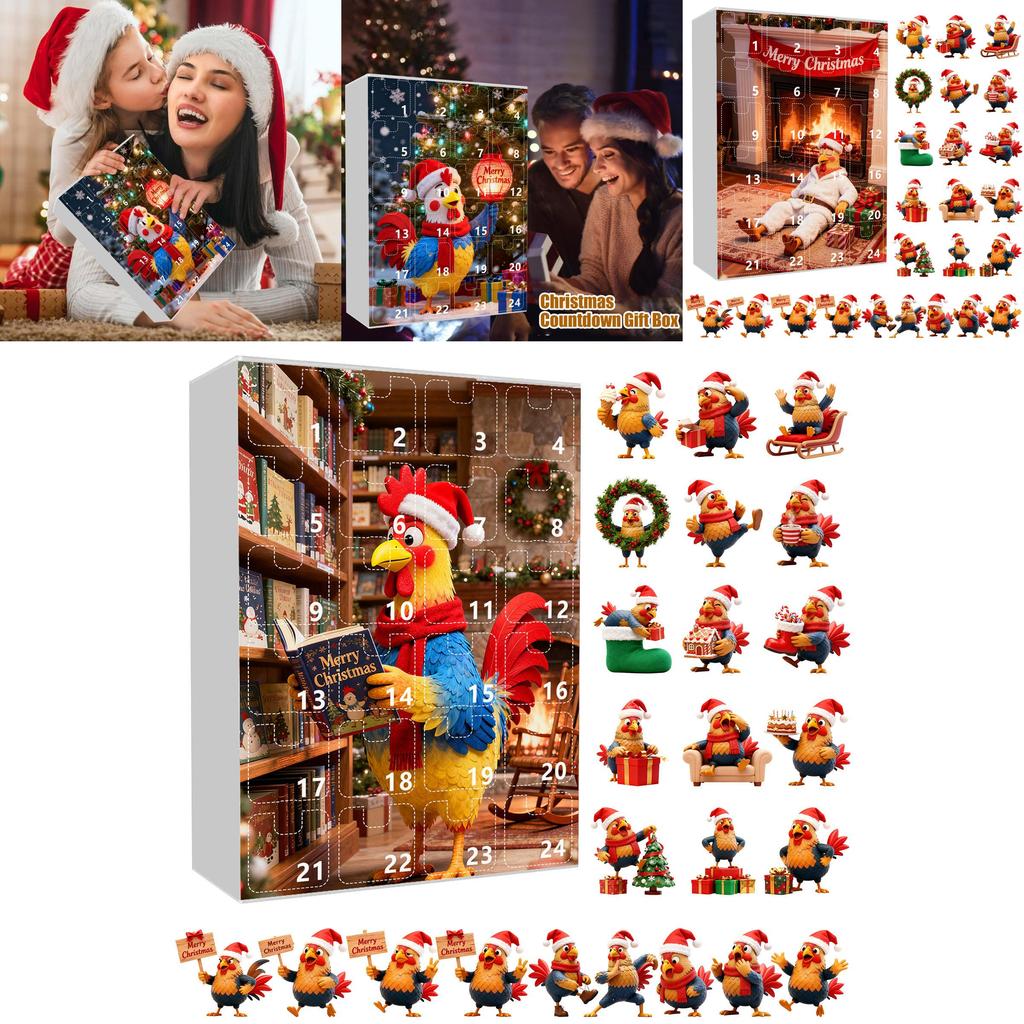 Christmas Chicken Lantern Calendar With 24 Acrylic Pieces For Holiday Gift And Decoration