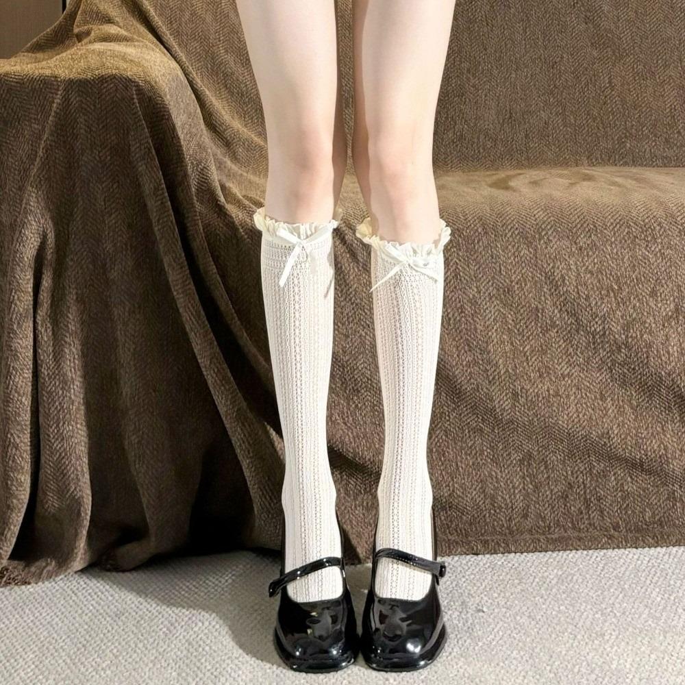 1 Pair Hollow Lace JK Socks Solid Color Calf Socks Thin Over The Knee Socks  Girls Wear
