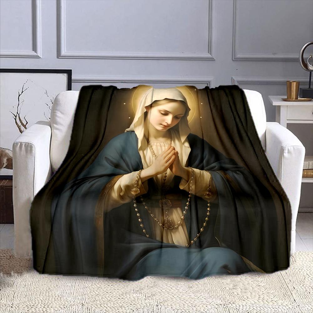 Holy Virgin Mary Praying Artwork Patterned Flannel Blanket Perfect for the Bedroom Living Room, Sofa, or a Little Nap