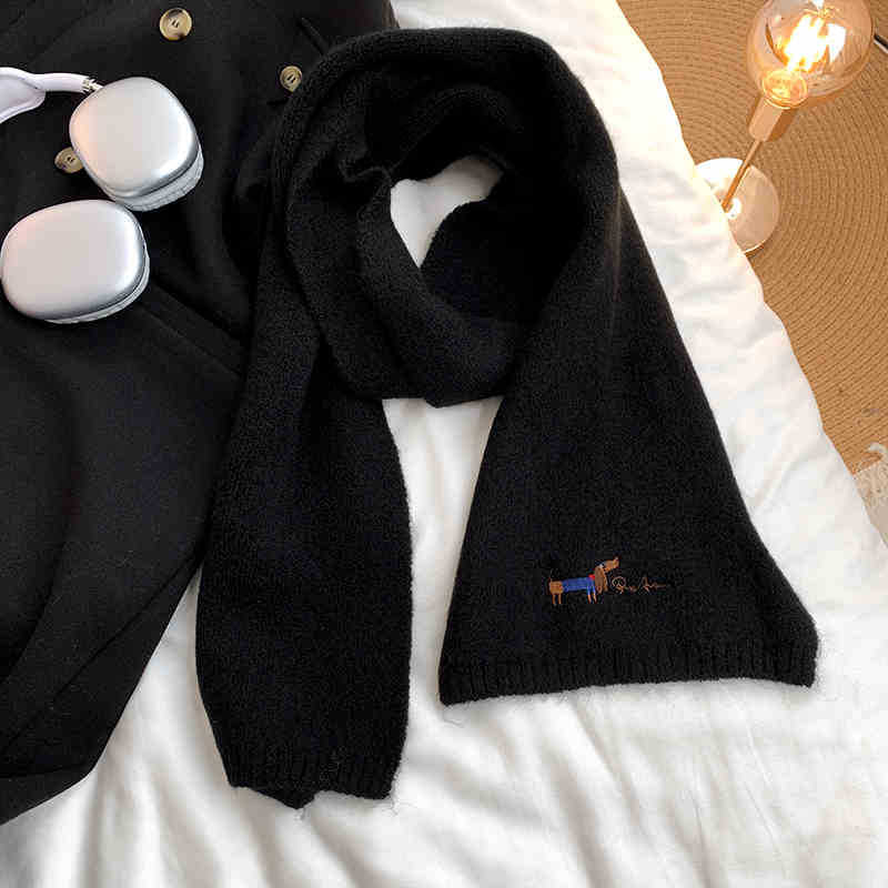 Japanischer Niedlicher Welpe Bestickter Kaschmir Strickschal Damen Saison Warm Studenten Paar Wollschal