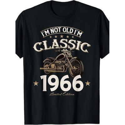 Cadeau Anniversaire 60 Ans Homme Moto Motard Biker 1966 T-Shirt Homme T-Shirt Classique Parfait pour la Maison|Cadeau|Travail|Extérieur (Anniversaires|Saint-Valentin