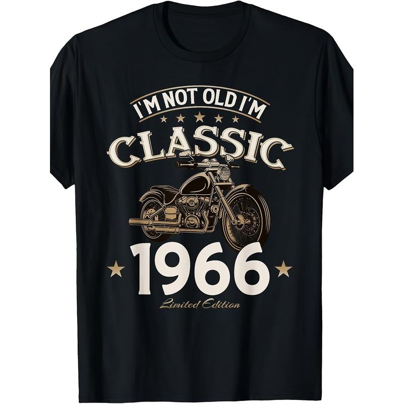 Cadeau Anniversaire 60 Ans Homme Moto Motard Biker 1966 T-Shirt Homme T-Shirt Classique Parfait pour la Maison|Cadeau|Travail|Extérieur (Anniversaires|Saint-Valentin