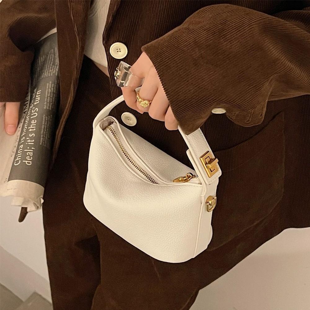 1Pc Niche Design Lunch Box Bag Cloud Bag Simple Retro Portable Small Bag Crossbody Small Bag Pu Soft Leather Small Square Bag