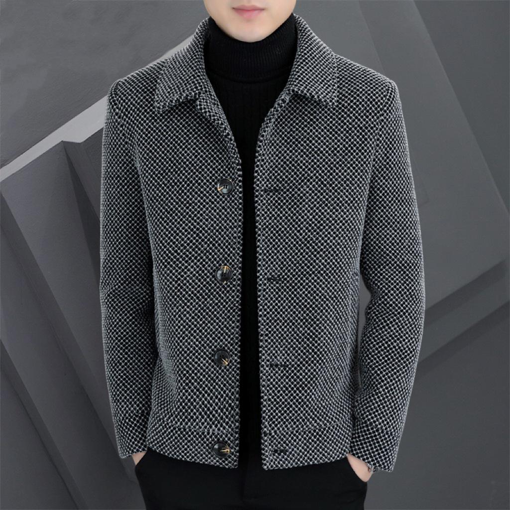 Men's High-End Striped Woolen Coat - Warm, Versatile, and Casual Lapel Jacket for Autumn and Winter.