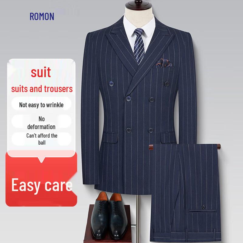 Romon Men s Double-Breasted Slim Fit Suit Set 190/3XL