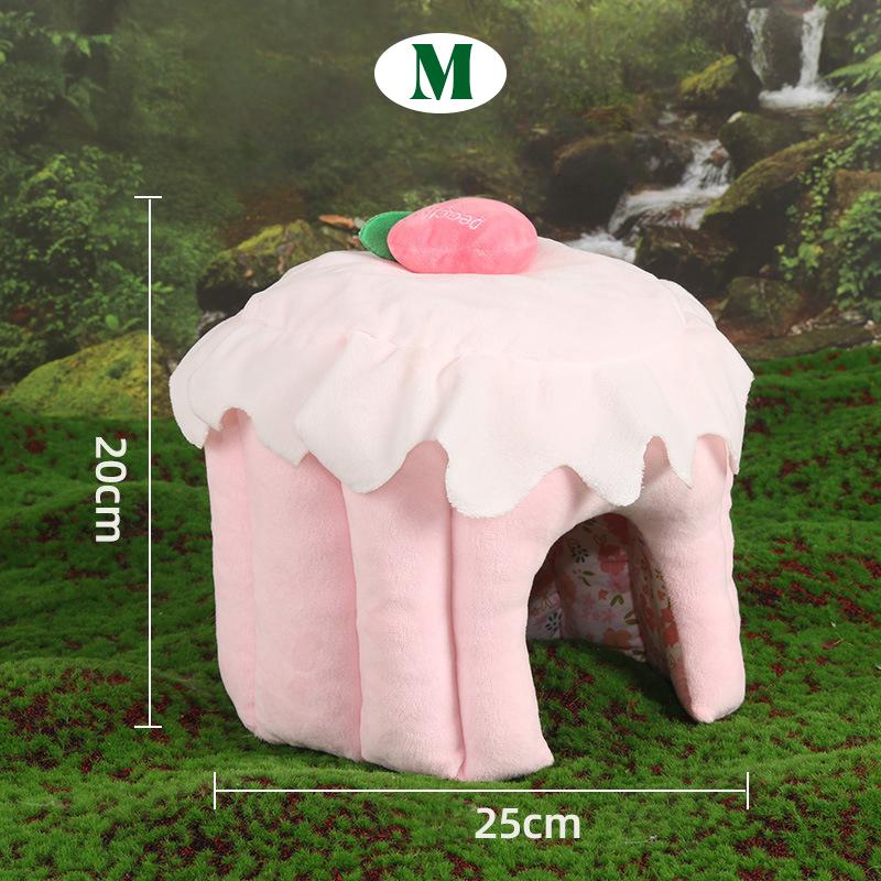 Cute Cake House Nest Rabbit Cave Autumn Winter Warm Bottomless Cotton Nest for Small Pet Bottomless Shelter Guinea Pig Hamsters