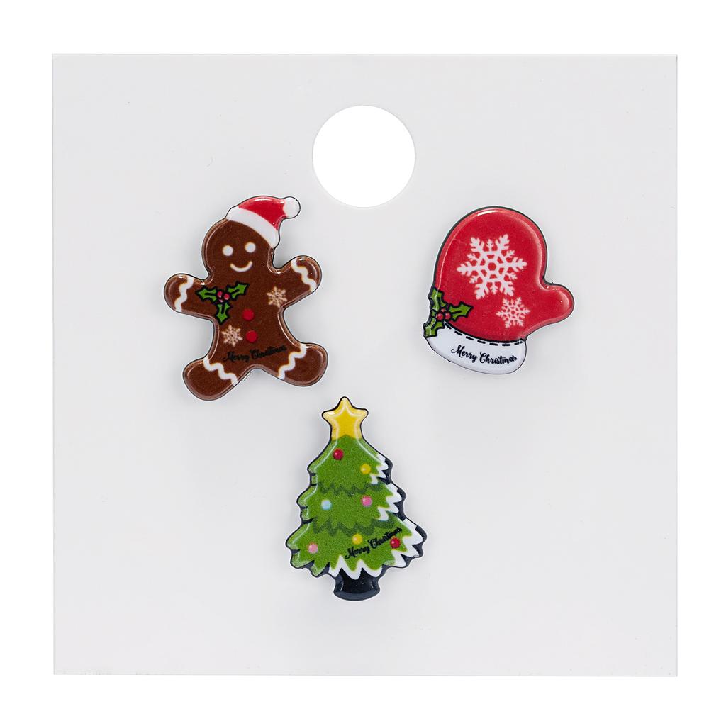 Classic Cute Cartoon Christmas Series Brooches Set for Women 3pcs Snowman Santa Claus Elk Acrylic Pin Party Jewelry Accessories