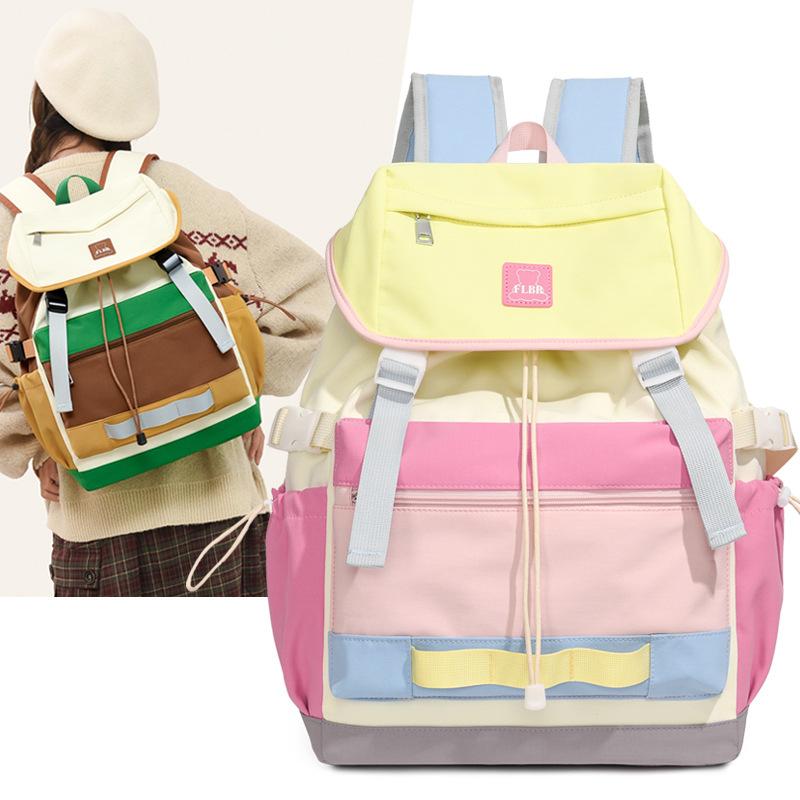 Travel Backpack Color Contrast Backpack Large Capacity Lightweight Student Schoolbag