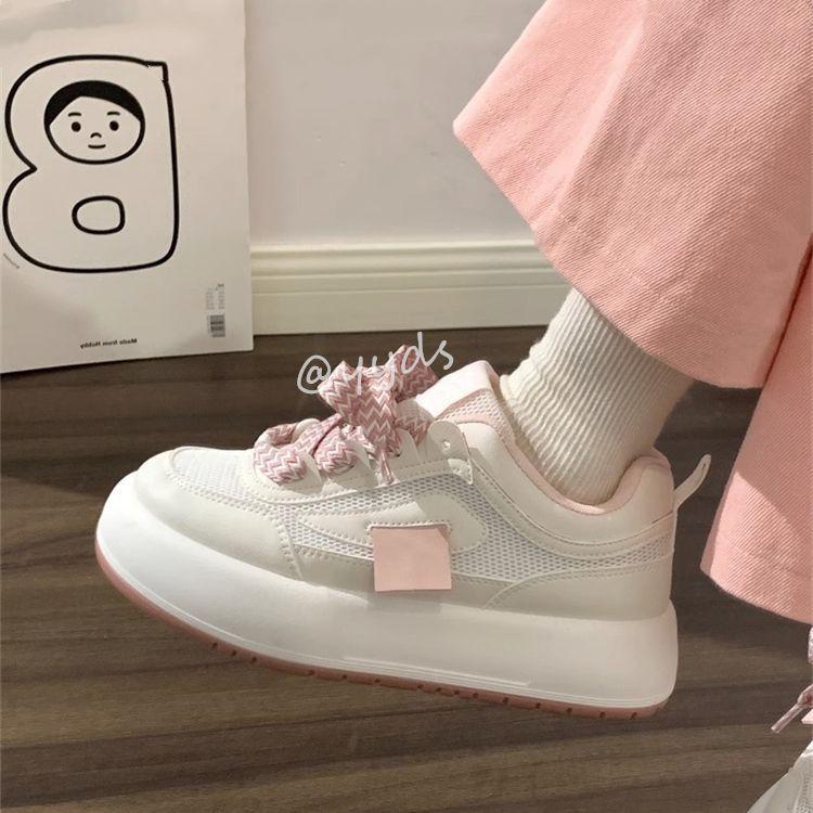 Pink Mesh Little White Shoes Children's Spring Breathable and Versatile Big Head Shoes Niche Height-increasing Women's Shoes Thick-soled Little White 