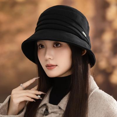 Pălărie pescar plisată versatilă retro stil japonez Pălărie toamnă și iarnă Pălărie tip găleată caldă pentru femei Pălărie tip vas rezistentă la vânt pentru exterior