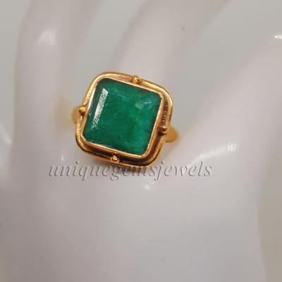 Raw Green Natural Emerald 925 Sterling Silver Yellow Gold Fill, Ring Jewelry, Artisan Handmade Gift Ring