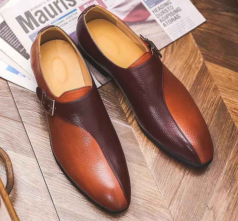 Designer Trend New Pointed Black White Monk Strap Shoes for Men Formal Wedding Prom Dress Homecoming Sapato Social Masculino