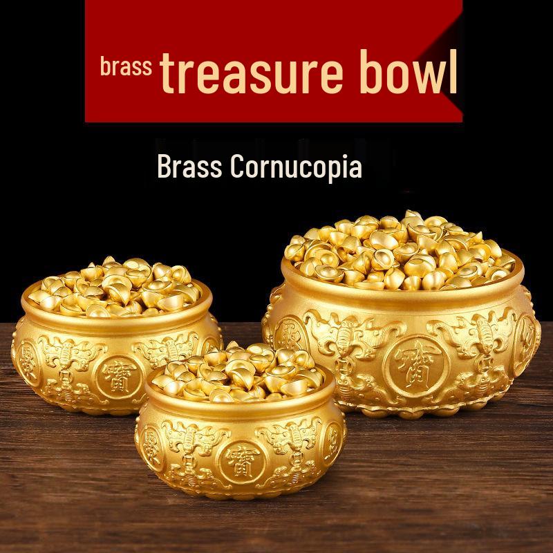 Golden Brass Double Fish Treasure Basin - Chinese Style Ornament for Home, Living Room, or TV Cabinet - Perfect Housewarming Gift 1CM Ingot [100 pieces] for Treasure Basin