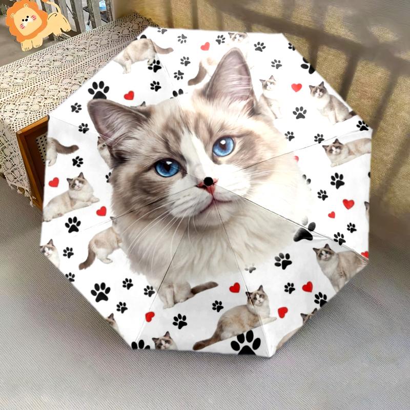 1 Stück Automatischer Faltregenschirm - Süßes Katzen-Hasen-Muster, Tragbares & Faltbares Design mit 8 Speichen, Weihnachts-Geburtstagsgeschenke