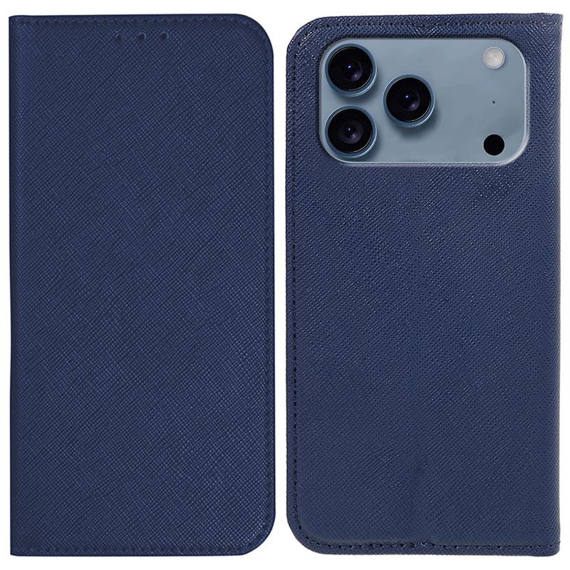 

For iPhone 17 Pro Case Cross Texture Leather Phone Cover Hidden Magnetic Blue