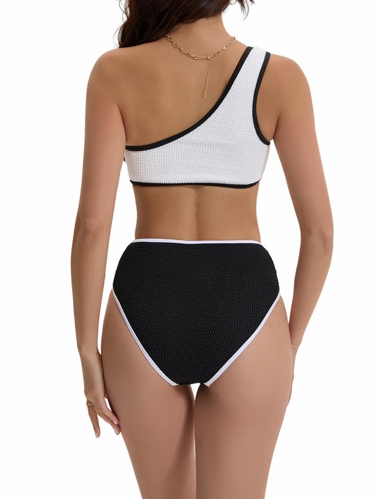 Color-matching Hollow-out One Shoulder Sexy Swimsuit Bikini