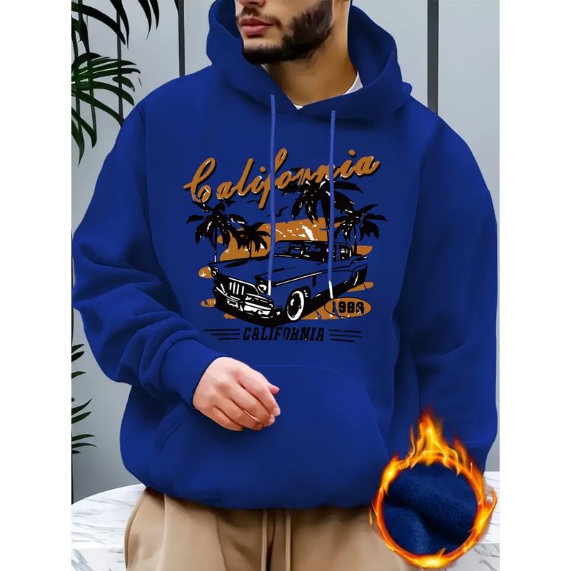 Men's new stylish California vacation print casual hoodie with drawstring for autumn and winter tops