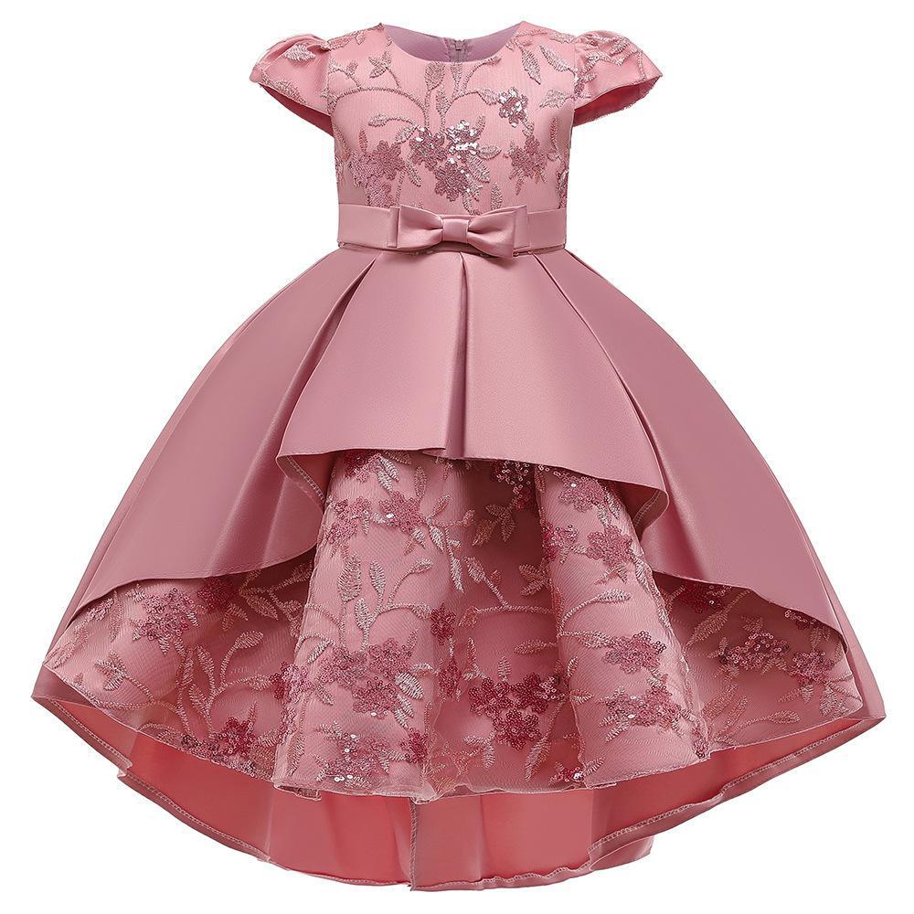 Embroidered Swallowtail Bow Dress with Flutter Sleeves for Flower Girls
