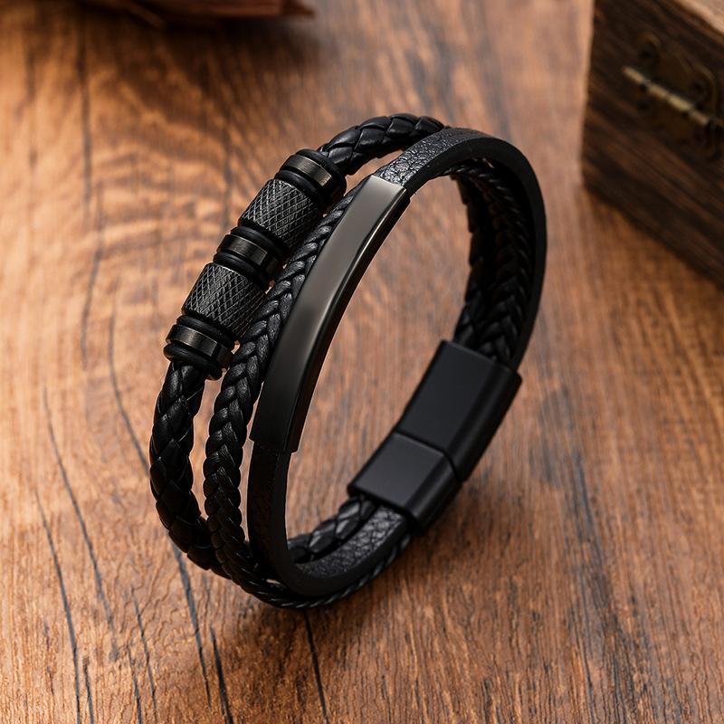 1PC Curved PU Leather Multi-Layer Bracelet, Braided Wristband,  Accessory for Men, Ideal Choice for Special Occasions
