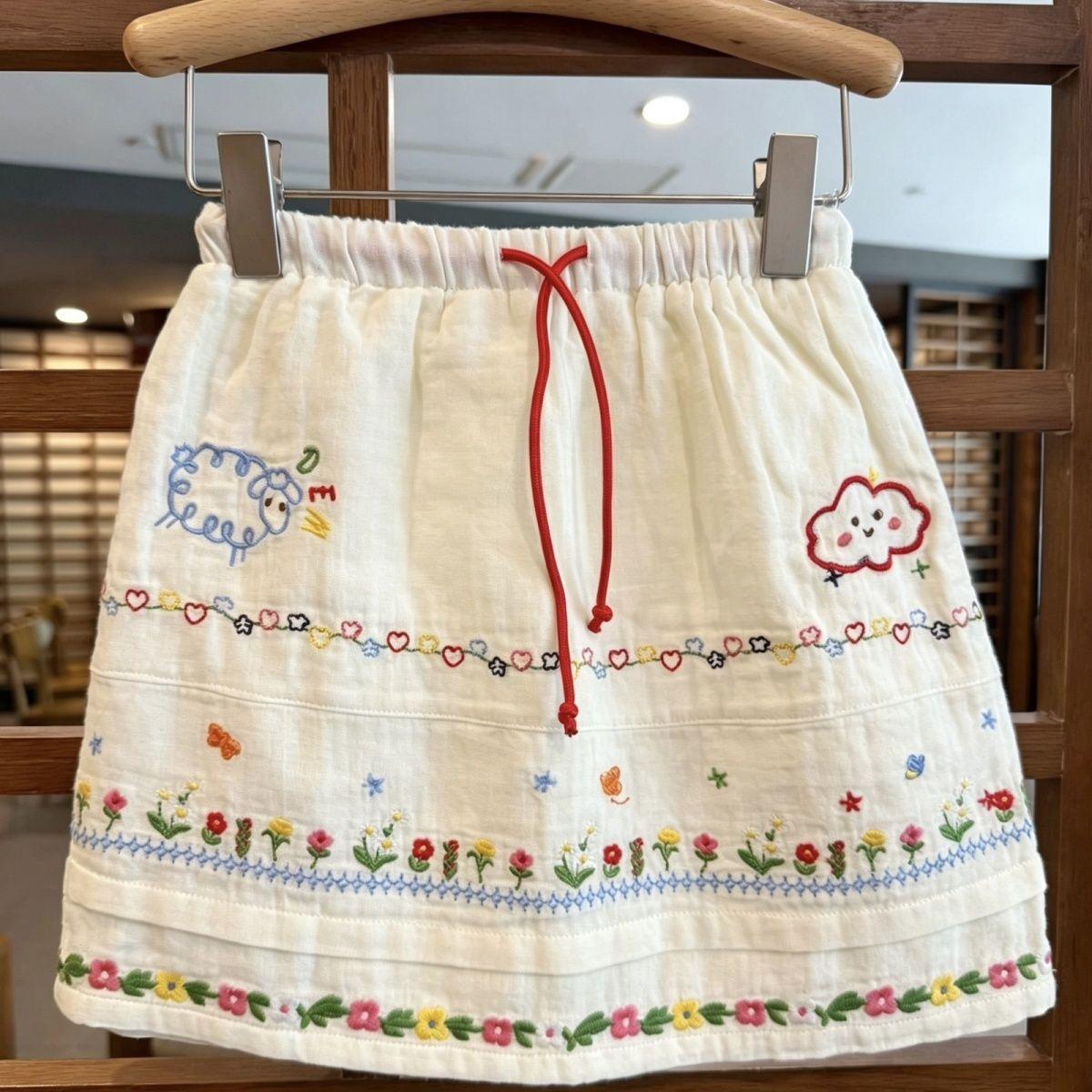 Heavy Embroidery Lamb Flower Forest Spring Summer Girls Skirt 66