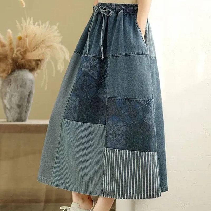 Denim For Casual Skirt Women Versatile Elastic High Waist Long Loose Plus Size Skirt