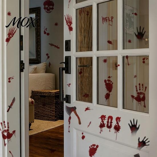 Indoor Outdoor Halloween Decorations Horror Stickers, with Spooky Handprints Footprints Printed, Removable Door Decor Self-adhesive Decals, for Party