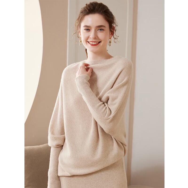 Kefanshe Minimalist Cashmere Blend Batwing Pullover Sweater