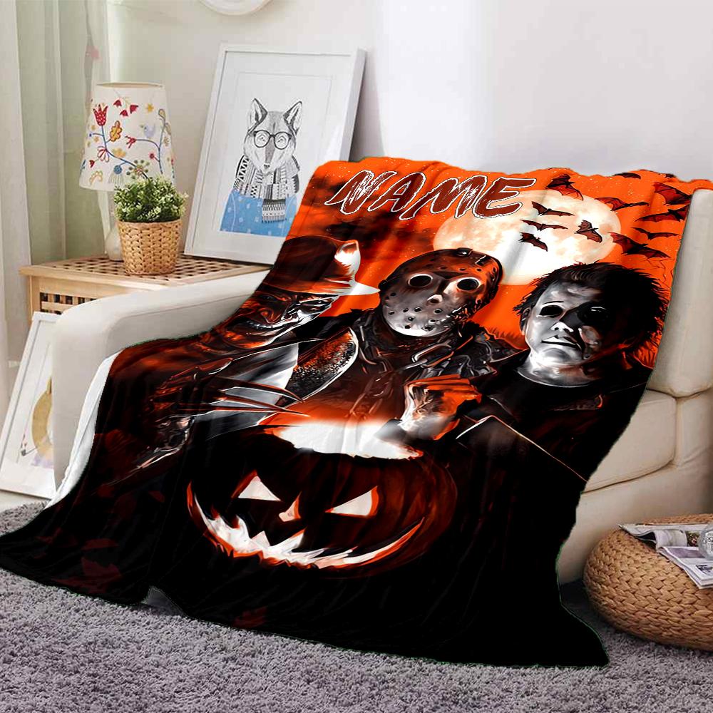 Custom Name Horror Movie Night Party Blanket For Couch Bed Plush Cozy Fuzzy Blanket Super Soft Warm Blankets For Fall And Winter 0916171