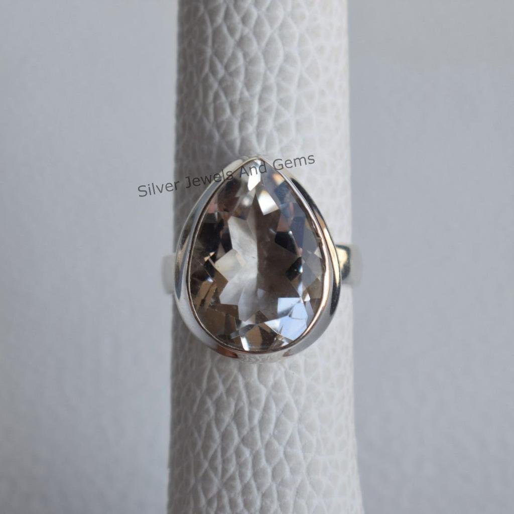 Natural White Topaz Ring, 925 Sterling Silver Ring, Bridesmaid Gift, Teardrop Crystal Ring, Promise Ring, Handmade Ring