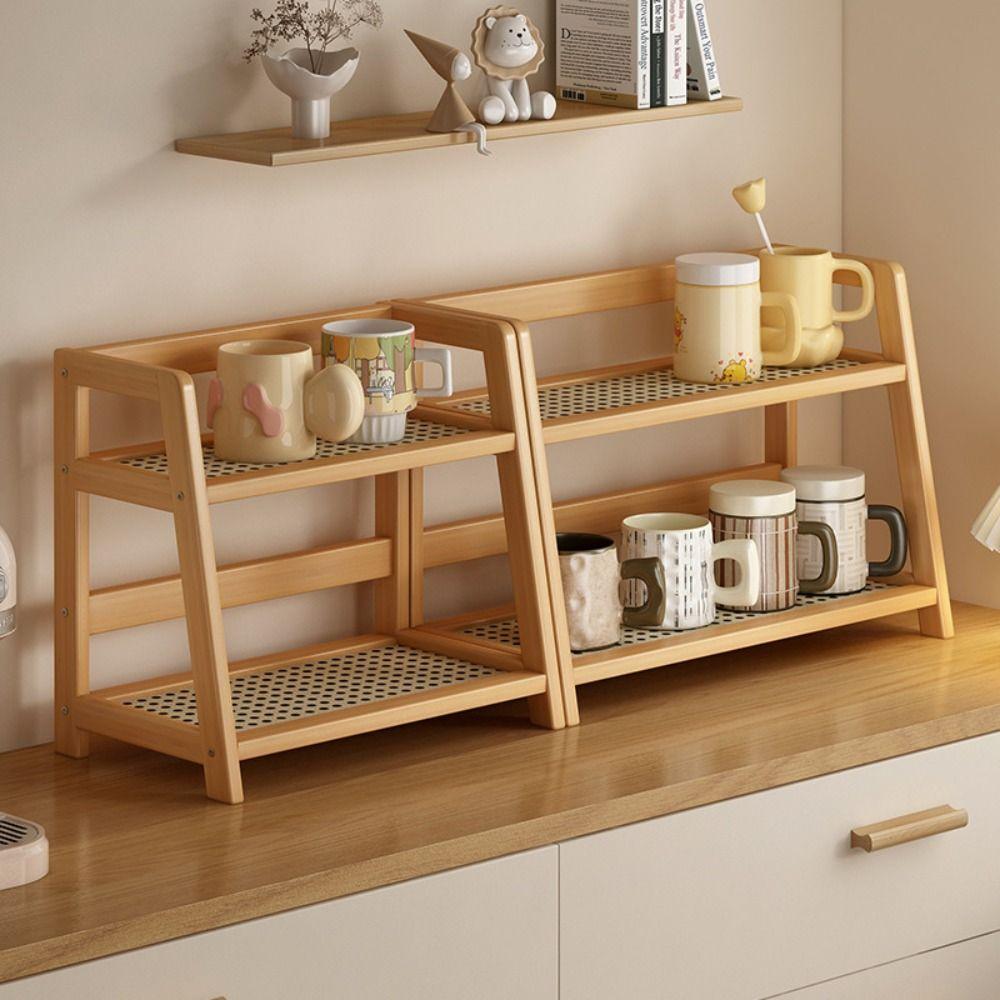 Multipurpose Wooden Storage Shelf 2 Layer Kitchen Rack New Countertop Organizer