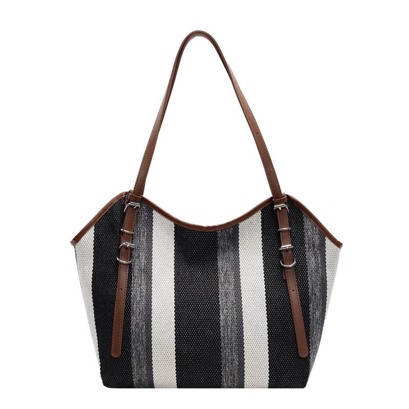 Striped commuter tote bag women's new fashionable large-capacity work shoulder bag
