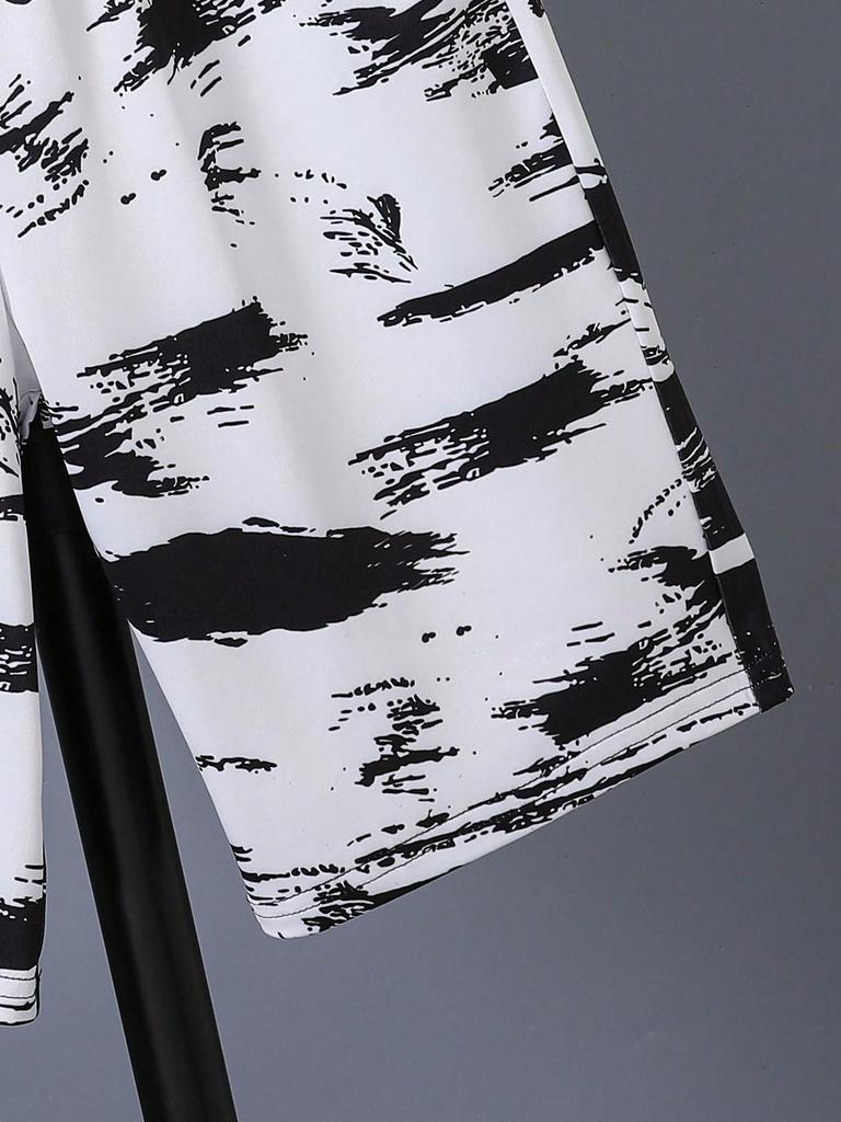 2-delige set voor jongens (Grote kinderen) - Trendy en Coole Graffiti/Inkt Schilderij Print - Eenvoudige en Casual Korte Mouw Top en Short Set voor Lente/Zomer.
