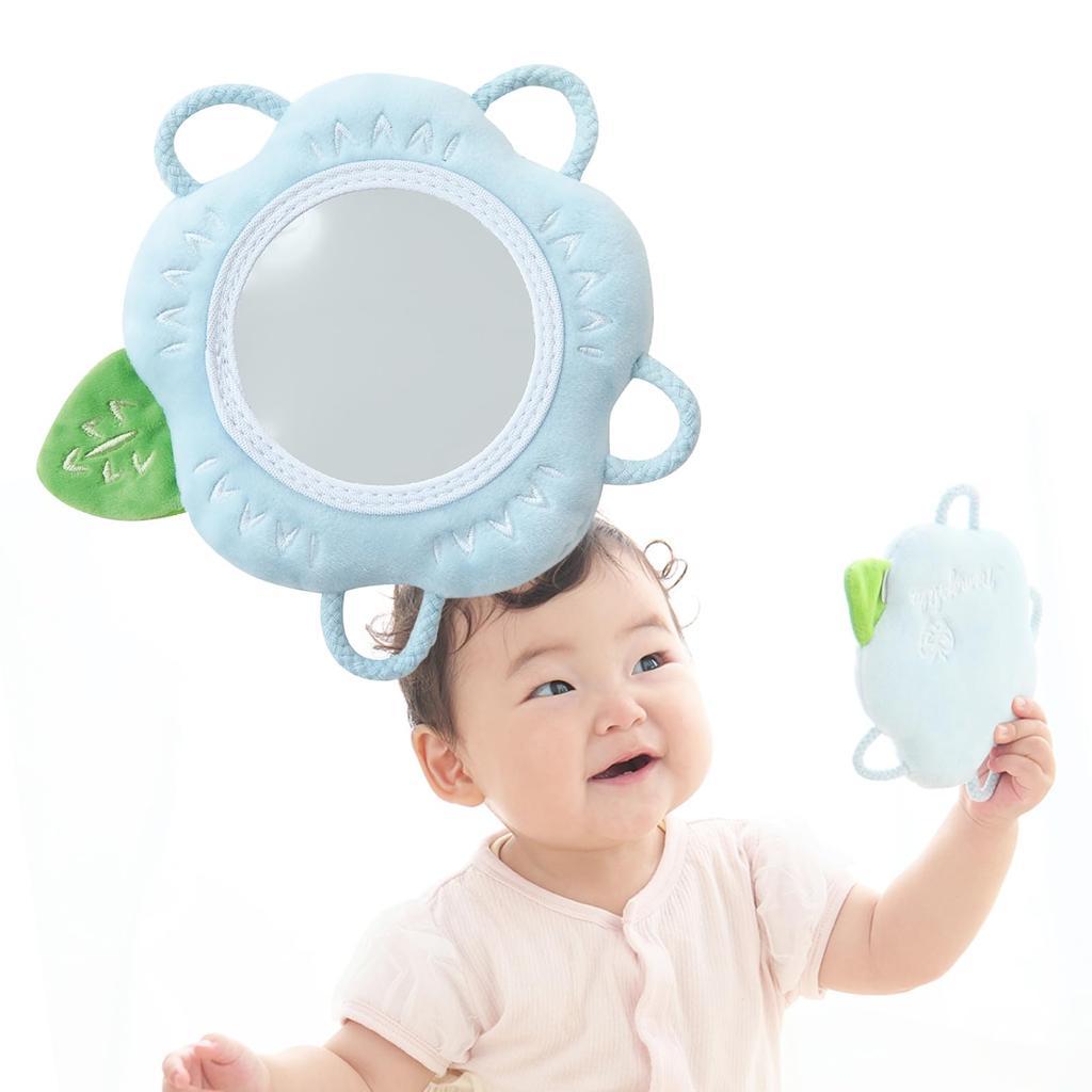 Shaol Ring Mirror with Bell Months and Up Educational Toy First Toy for Baby Christmas Soft Unbreakable (6 / / Nemophila) Babies, Toy, Present, Gift,