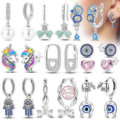 925 Silberohrringe Sternenperle Teufelsauge Einfache Hängeohrstecker Creolen für Damen Mädchen Mode Schmuck Zubehör