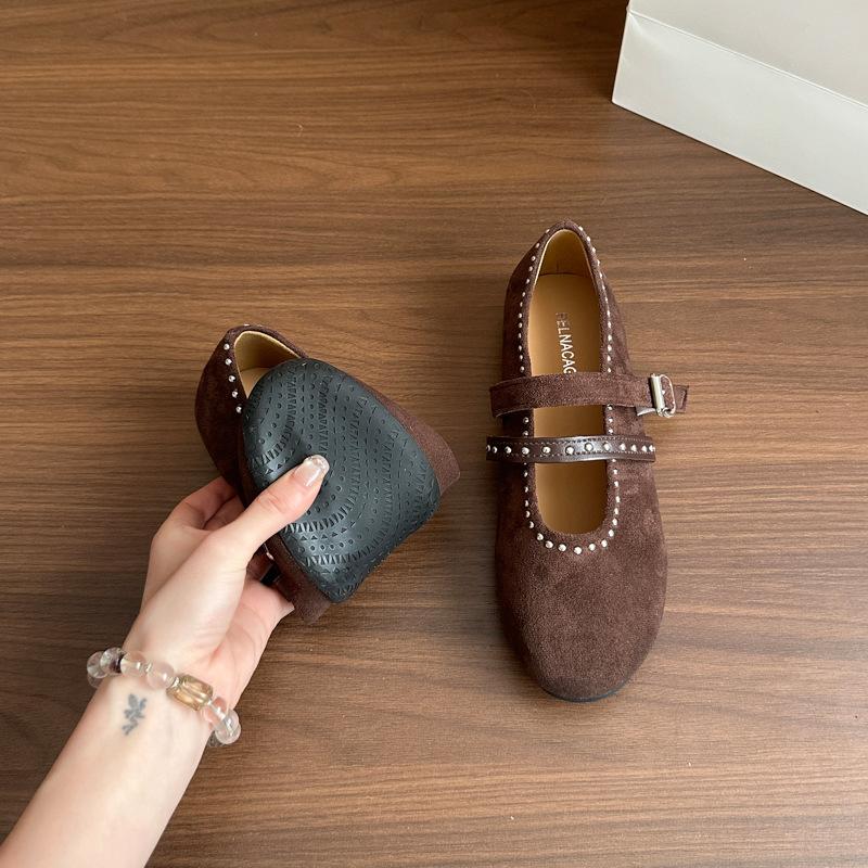 Sheepskin Version~ French Retro Mary Jane Women's Shoes 2025 New Bow Ballet Flat Bottom Rivet Single Shoes Women