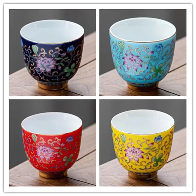 

Jingdezhen Grilled Flower Kung Fu Tea Cup Gold Foil Court Style Single Teacup Teacup Enamel Color Cup Set Tea Set Teacups 200ml