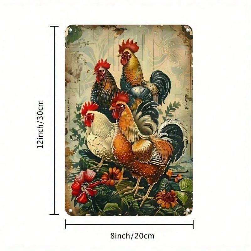 Goodman Rustic Rooster Metal Wall Art Vintage Hanging Plate Farmhouse Decor 8x12 Inch Aluminum Sign with Floral Design for Kitch