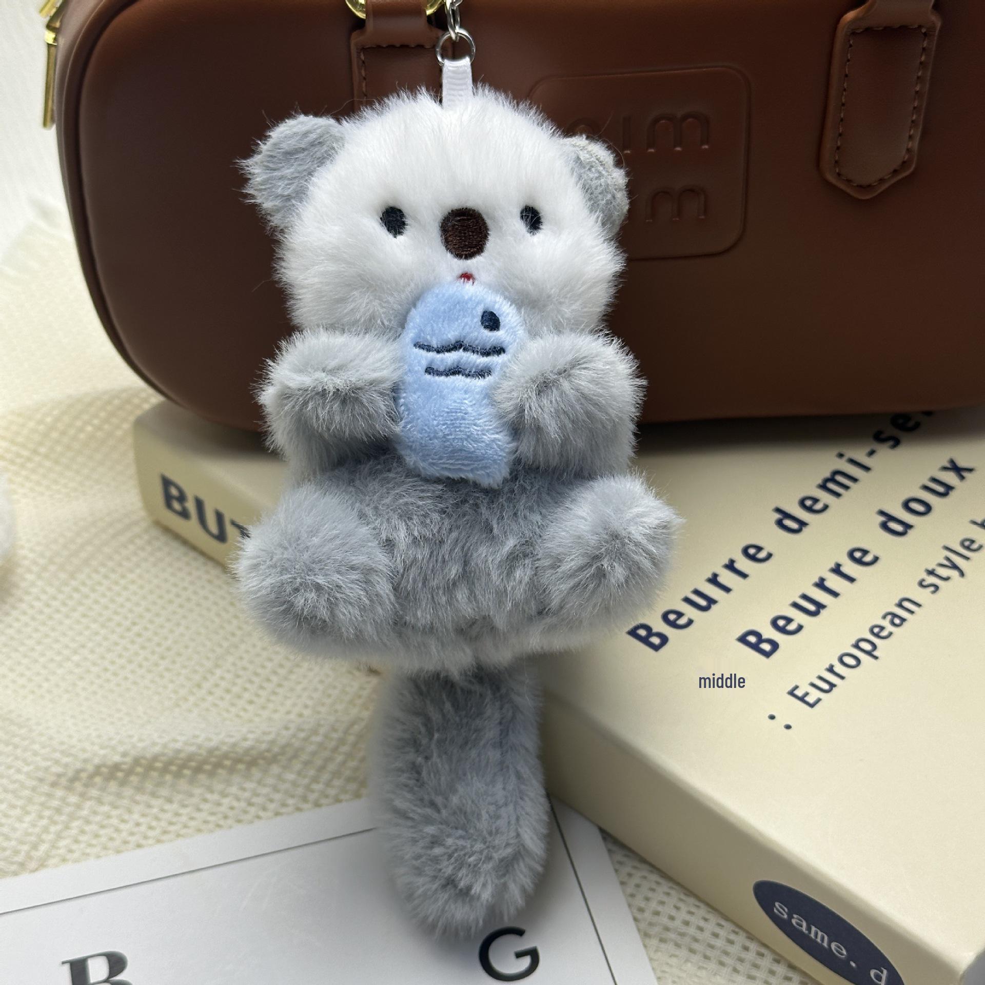 Adorable Otter Hugging Fish Pendant Keychain Plush Toy 17 cm