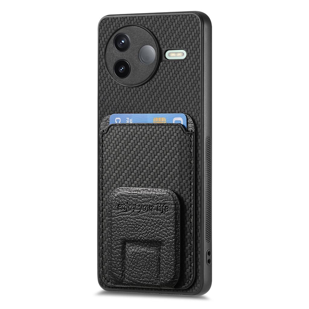 For Xiaomi Poco F7 Pro 5G/Xiaomi Redmi K80 5G Case Card Holder Carbon Fiber Texture Leather Coated TPU Phone Cover
