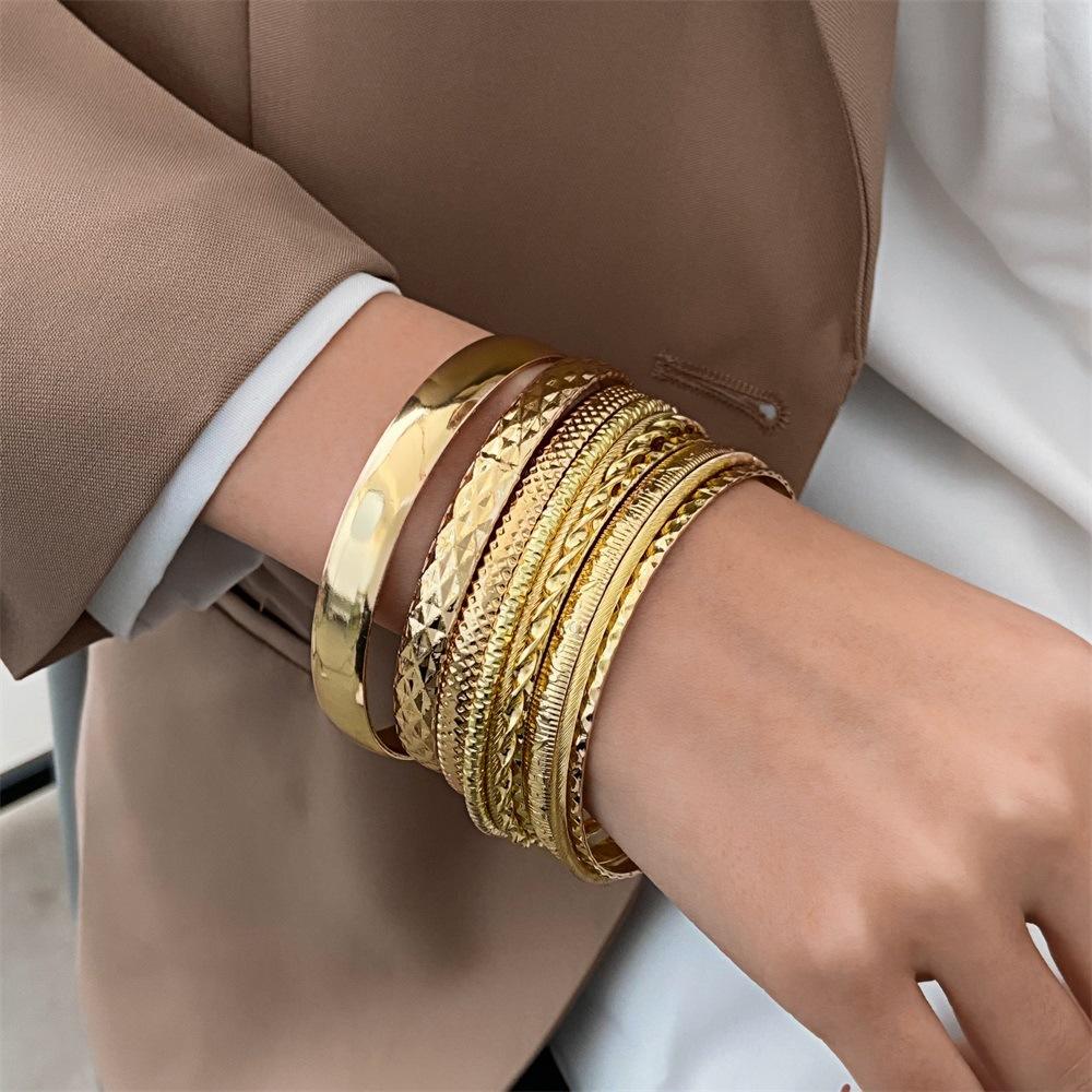 10 Piece Set Exaggerated Punk Irregular Wide Cuff Bangle Set for Women Vintage Gold Color Metal Bracelets Men Hand Jewelry