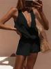 Women's New Arrivals Solid V-Neck Backless Top + Shorts Two Piece Sweater Set